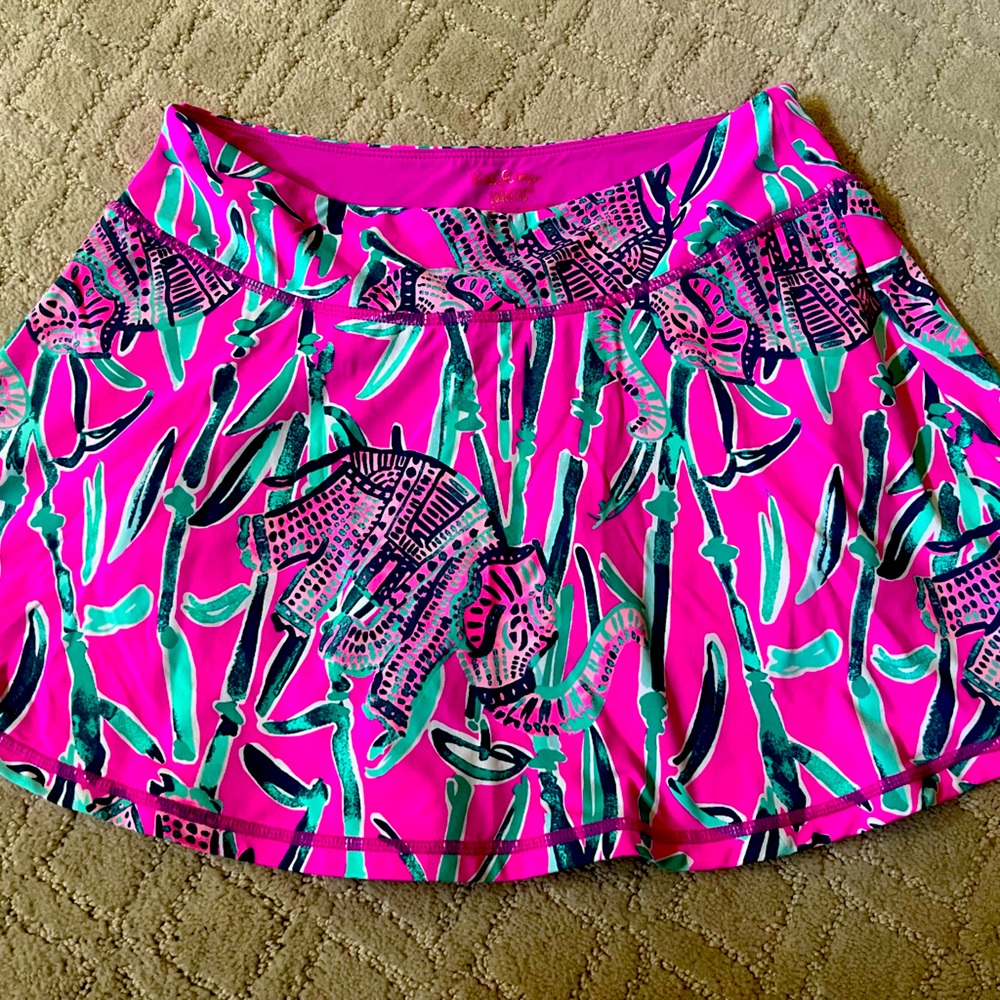 Lilly Pulitzer, pink and green elephant, print tennis skirt skort